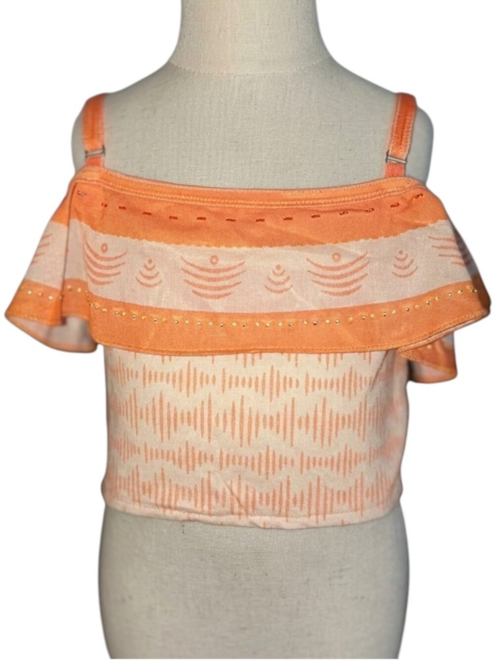 NEW MuaBaby Encanto Mirabel Ruffled Drop Shoulder Tankini Swimsuit Top Swim 140